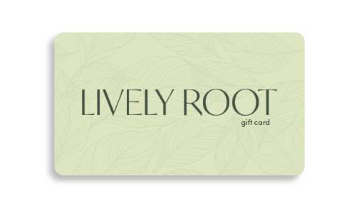 Lively Root gift card in soft sage green with subtle botanical leaf texture and clean typography, minimalist plant lover gift card for any occasion and plant parent celebration.